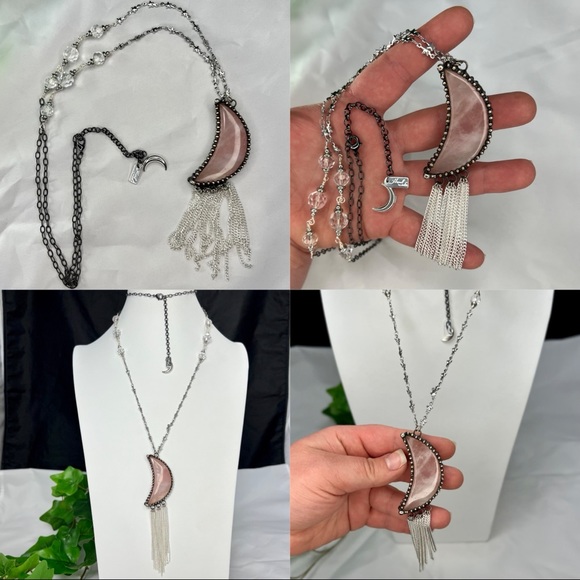 Moon & Stars Rose Quartz Statement Necklace - Picture 11 of 11